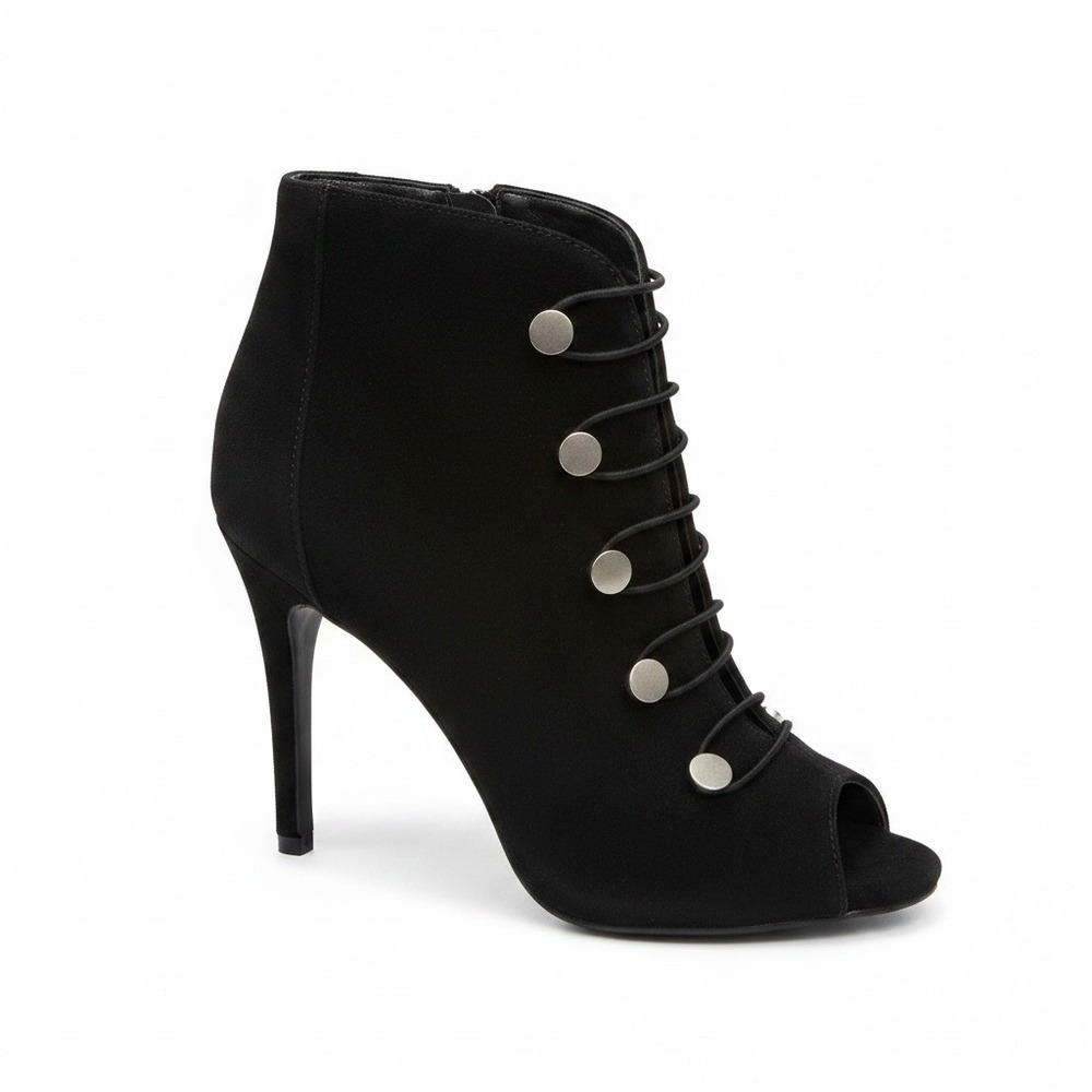 Charles by Charles David Royalty Black Suede Open Toe Button Booties 7.5M